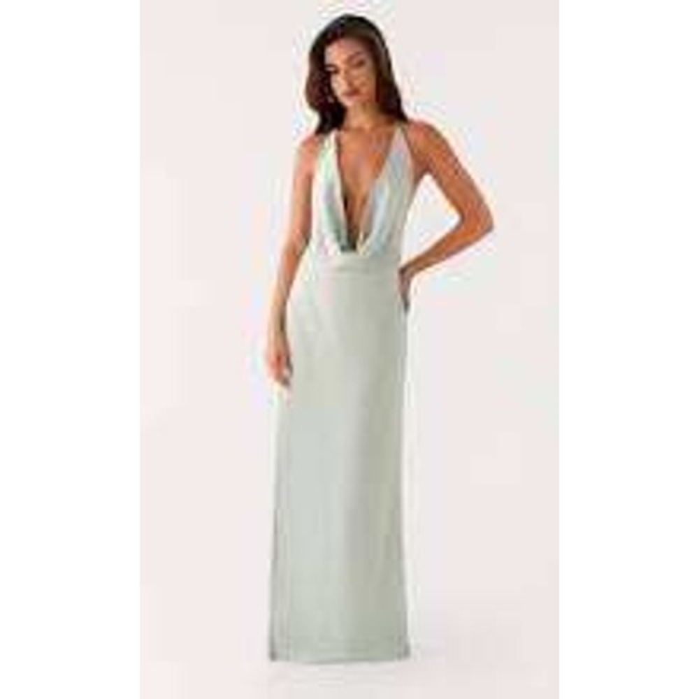 Peppermayo Noemi Maxi Dress Sage Open Back Satin Slip Occasion Event Size 10 NWT